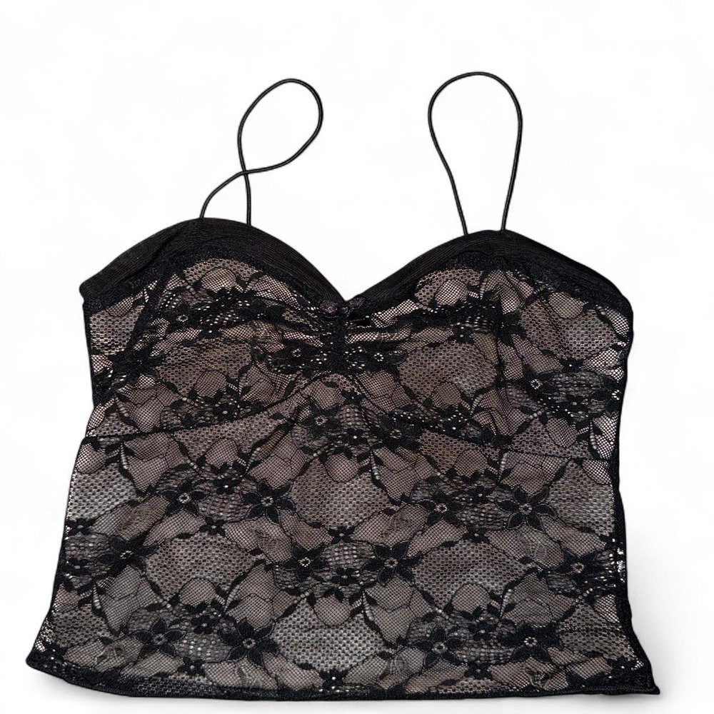 Wild Fable Black Lace Mesh Bustier Cami Sheer Floral Corset Crop Top Size Small